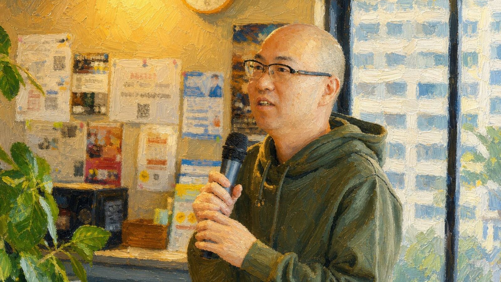 マイクを持って話す岩尾徹