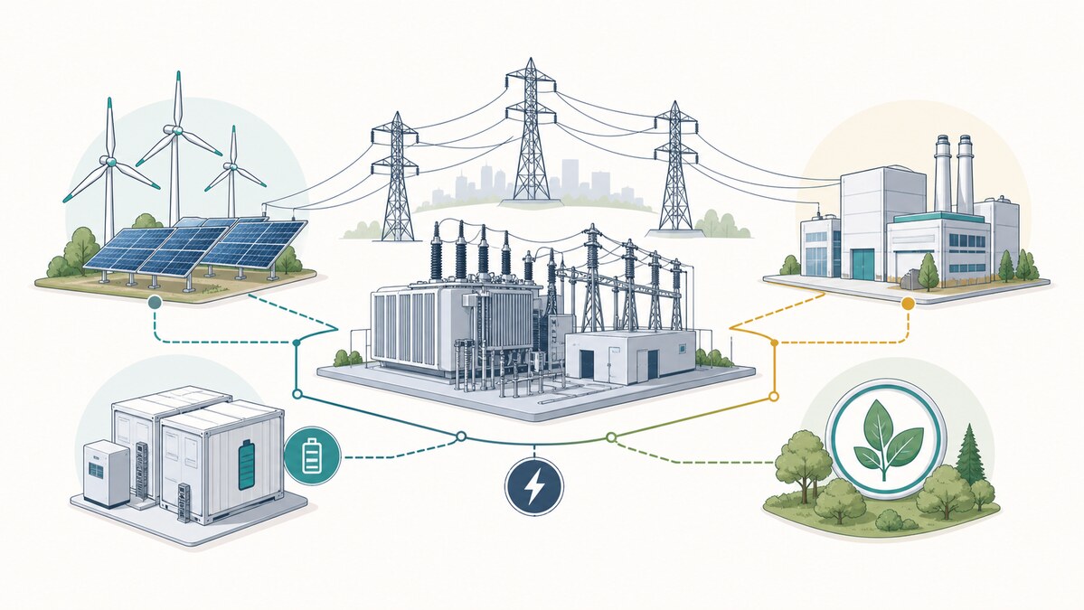 電力設備、エネルギー利用、環境をつなぐ図